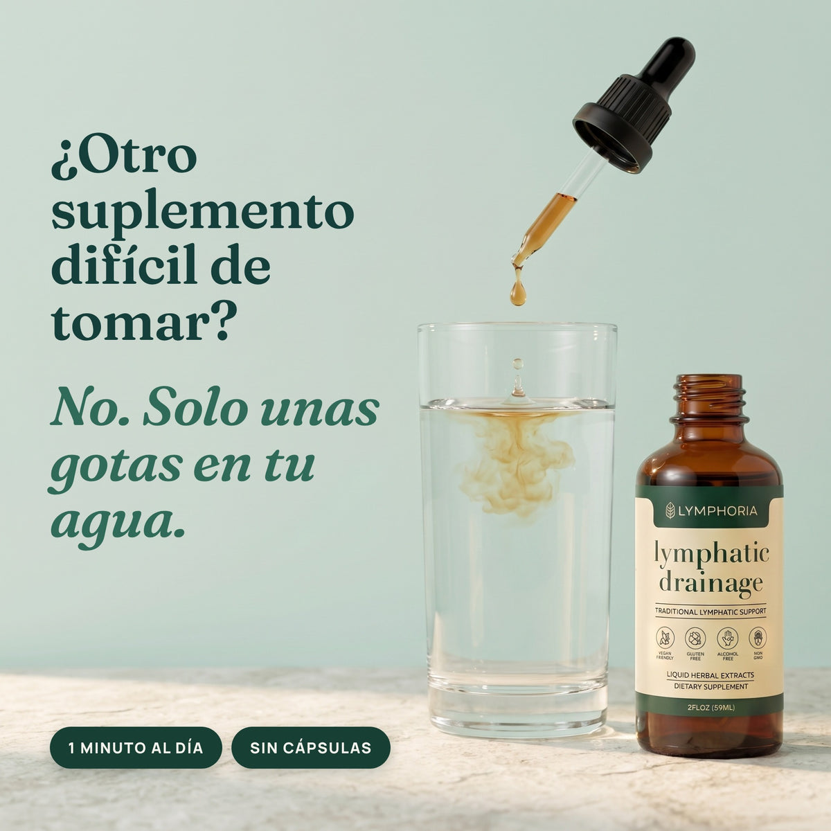 Gotas de Lymphoria en un vaso de agua